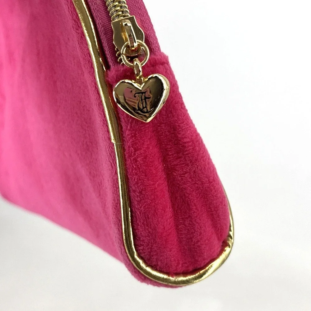 VTG Juicy Couture Pink Wallet Y2K Card Holder Logo Charm & Velour Makeup Bag